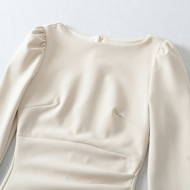 Damen Figurbetontes Midikleid mit geraffter Wickeloptik und langen Ärmeln Echoarchiv