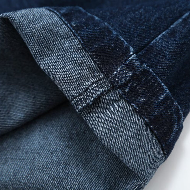 Damen Weite High-Waist Plissierte Denim-Hose mit Bügelfalte Echoarchiv