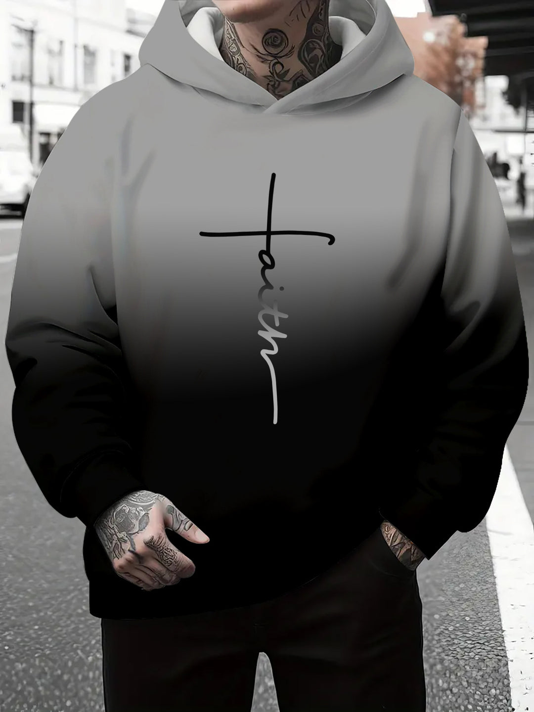 Herren Kapuzenpullover mit subtiler Farbverlauf-Optik und inspirierendem Schriftzug Echoarchiv
