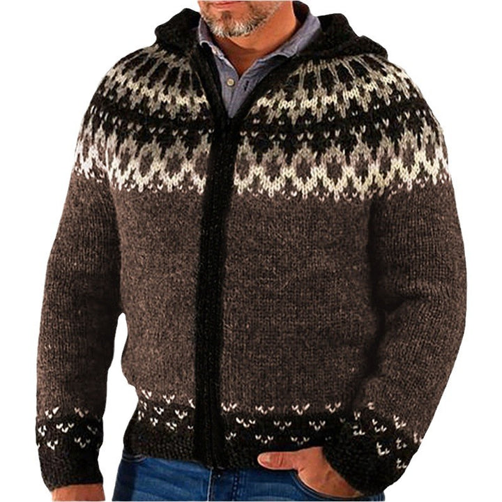 Herren Strickjacke mit traditionellem Norweger-Muster und Kapuze Echoarchiv