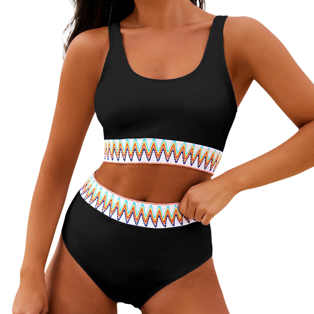 Damen Hoch tailliertes Bikini-Set mit modischem gestreiftem Bund Echo Archiv