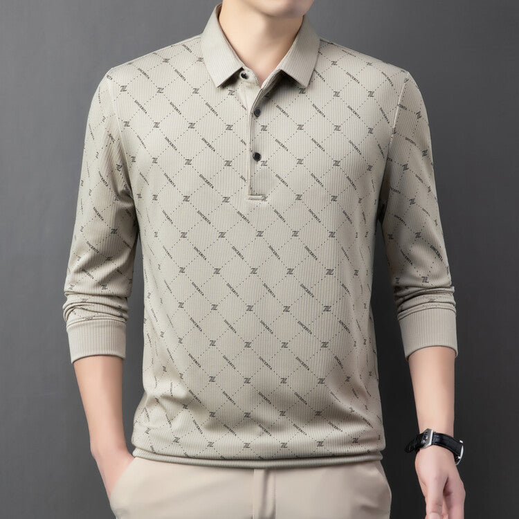 Herren Langarm Poloshirt mit innovativem Muster und atmungsaktiven Eigenschaften Echoarchiv