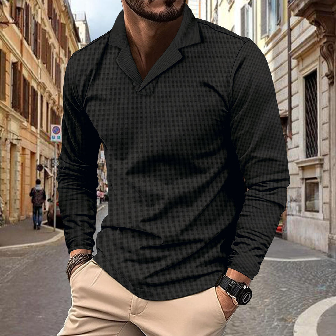 Herren langärmliges Polohemd mit strukturiertem Design und modischem Revers – Cavello