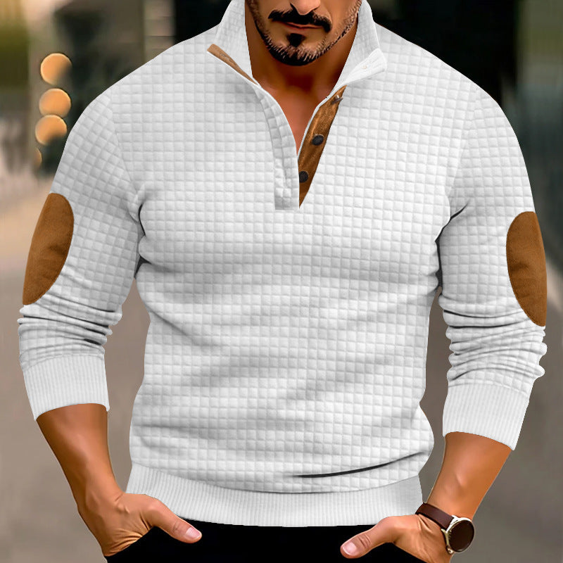 Herren Strukturierter Pullover mit Lederakzenten Echoarchiv
