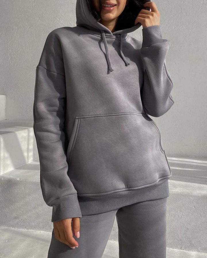 Damen Oversize Loungewear-Set aus weichem Baumwollmischfleece mit Kapuzenpullover und schmal zulaufender Jogginghose Echoarchiv
