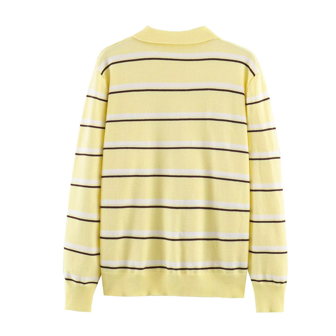 Damen gestreifter Feinstrick-Polopullover mit Knopfleiste, Rippbündchen und leichter Wollmischung – Mavelle