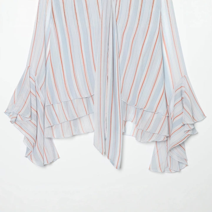 Damen Leichte Chiffonbluse mit Schluppe, Volant-Saum und ausgestellten Trompetenärmeln Echo Archiv