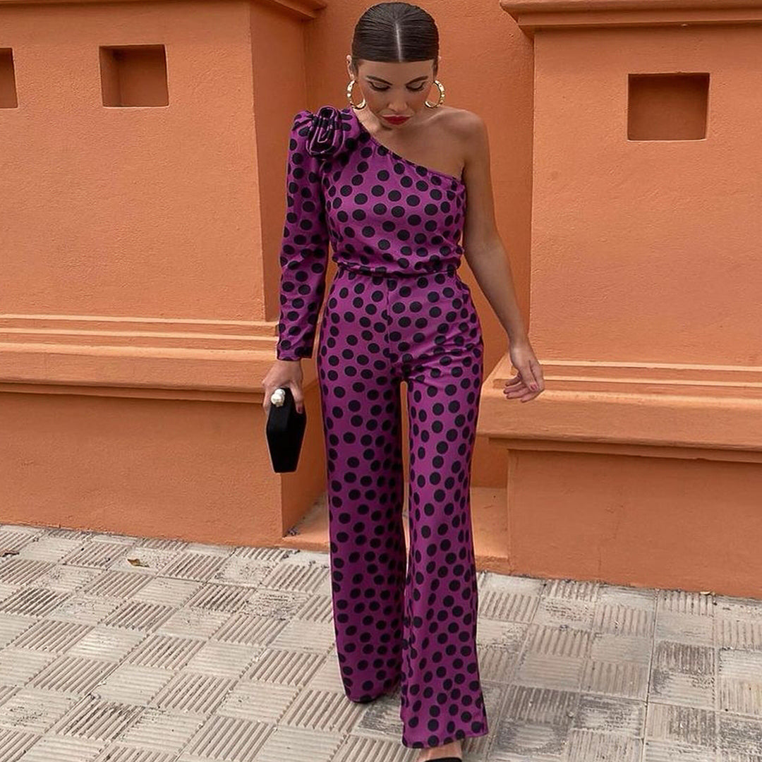 Damen Glamouröses Jumpsuit mit asymmetrischem Design und Rüschen-Detail Echo Archiv