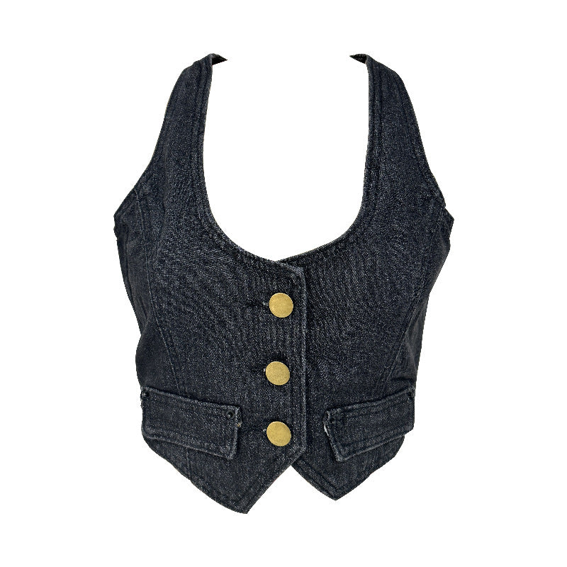 Damen Denim-Weste mit modernem V-Ausschnitt und praktischen Taschen Echo Archiv