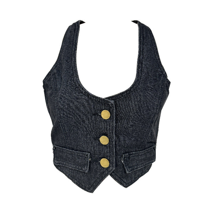 Damen Denim-Weste mit modernem V-Ausschnitt und praktischen Taschen Echo Archiv