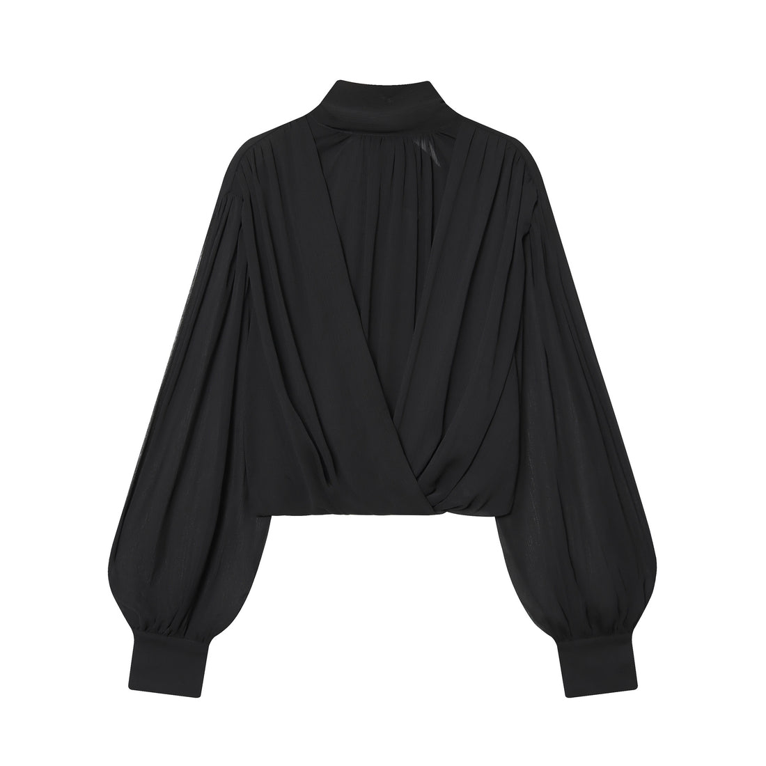 Damen drapiertes Cropped-Top mit Rollkragen und Ballonärmeln – Orélia