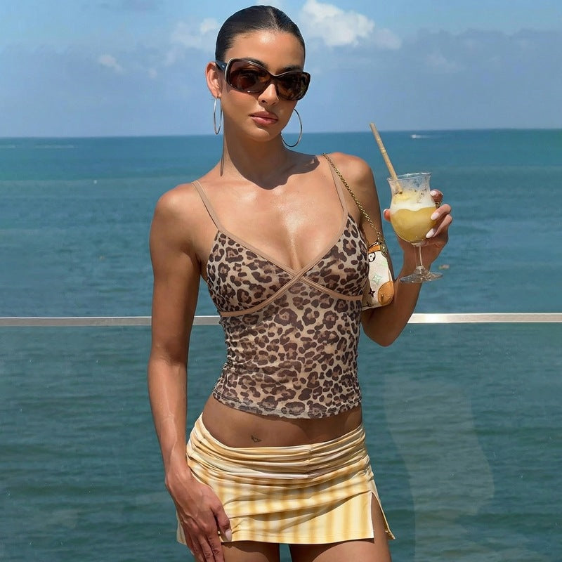 Damen Trägertop mit Leopardendruck und transparenter Verarbeitung Echo Archiv