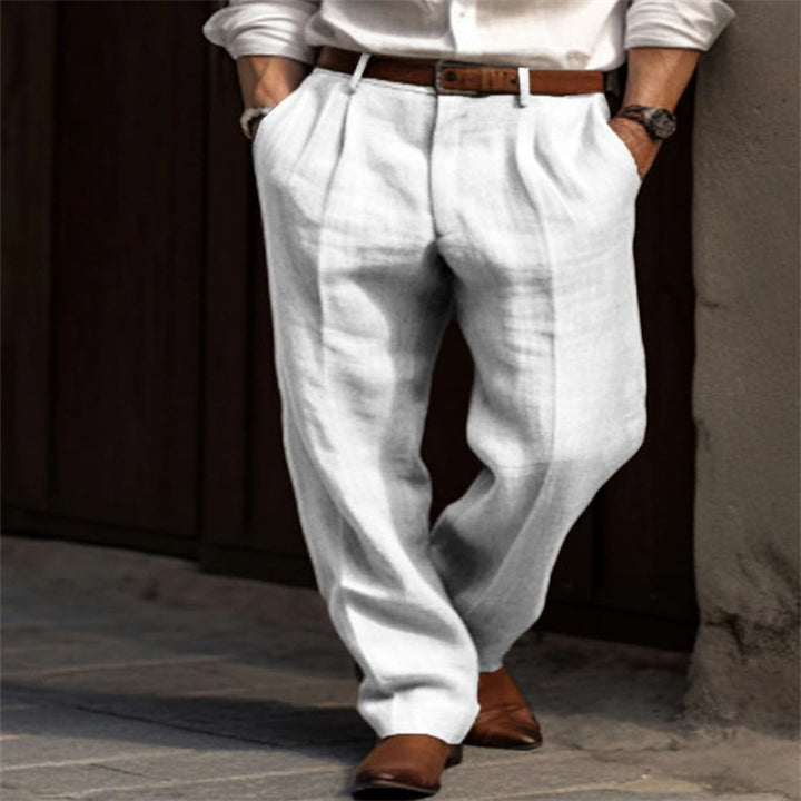 Herren elegante Leinenhose mit Bundfalten