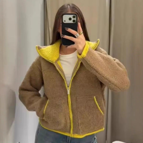 Damen nan kurze Fleecejacke mit hohem Stehkragen, durchgehendem Reißverschluss und aufgesetzten Taschen Echo Archiv