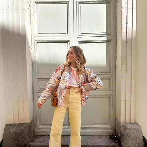 Damen Steppjacke im Patchwork-Bandana-Design mit Rundhals und aufgesetzten Taschen Echo Archiv