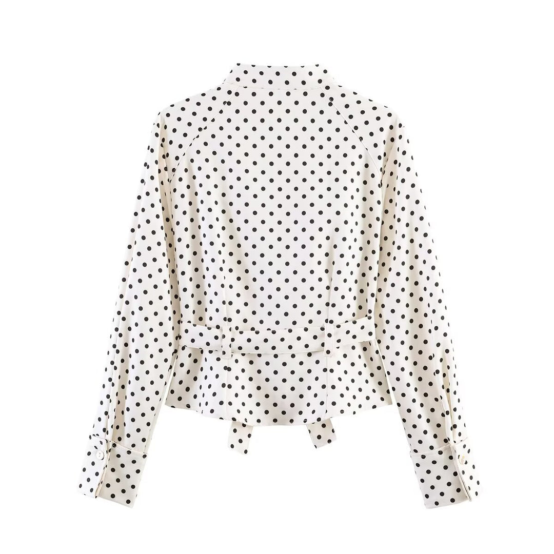 Damen Blusejacke mit Bindegürtel, Brusttaschen und Polka-Dot‑Muster Echoarchiv
