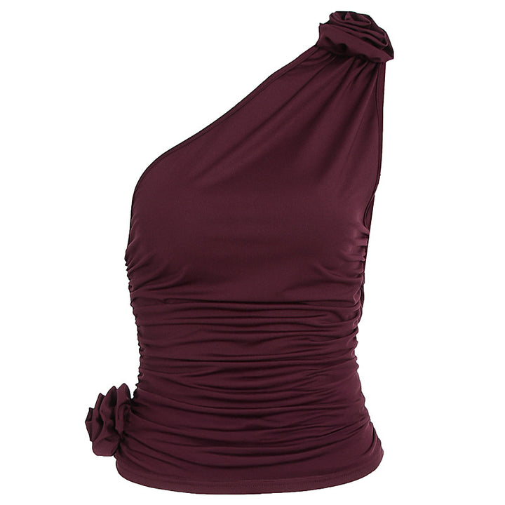 Damen asymmetrisches Top mit Raffungen und floralem Detail Echo Archiv