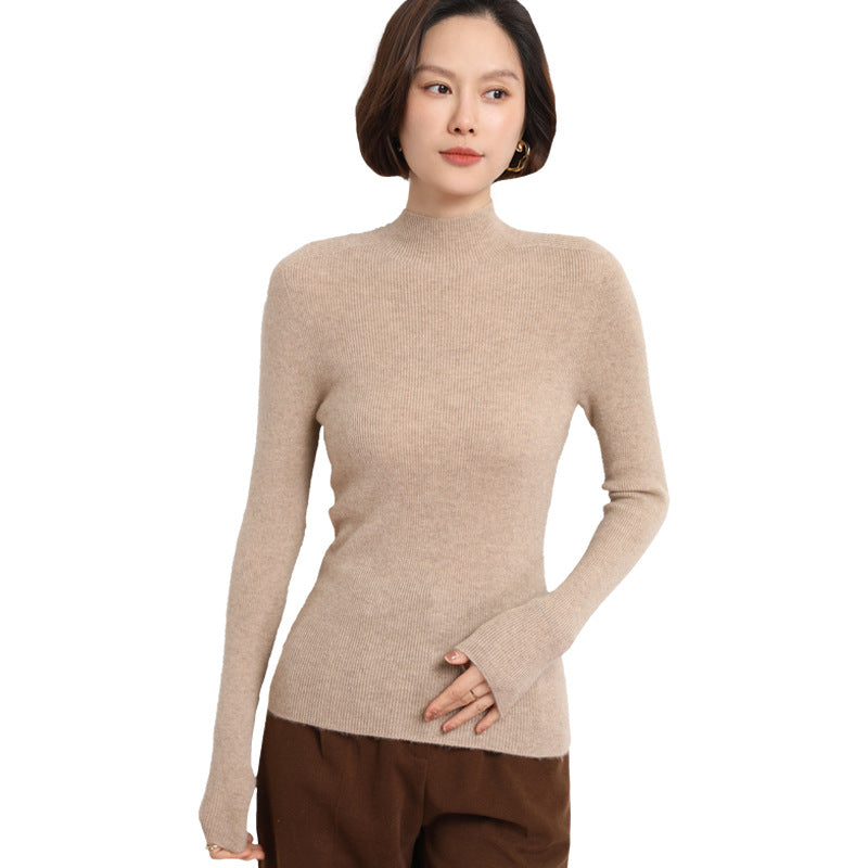 Damen Schlanker Feinstrick-Stehkragenpullover mit extrafeiner Rippenstruktur und Kaschmir‑Look Echoarchiv