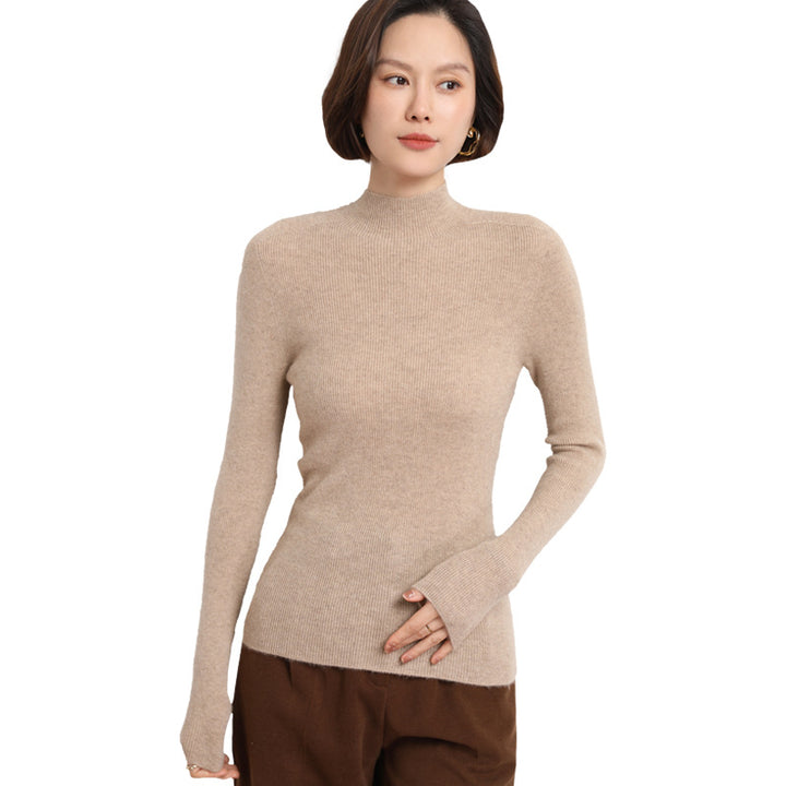 Damen Schlanker Feinstrick-Stehkragenpullover mit extrafeiner Rippenstruktur und Kaschmir‑Look Echoarchiv