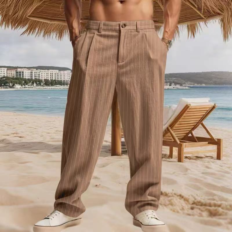 Herren zeitlose, gestreifte Sommerhose mit praktischen Seitentaschen und lockerer Passform Echoarchiv