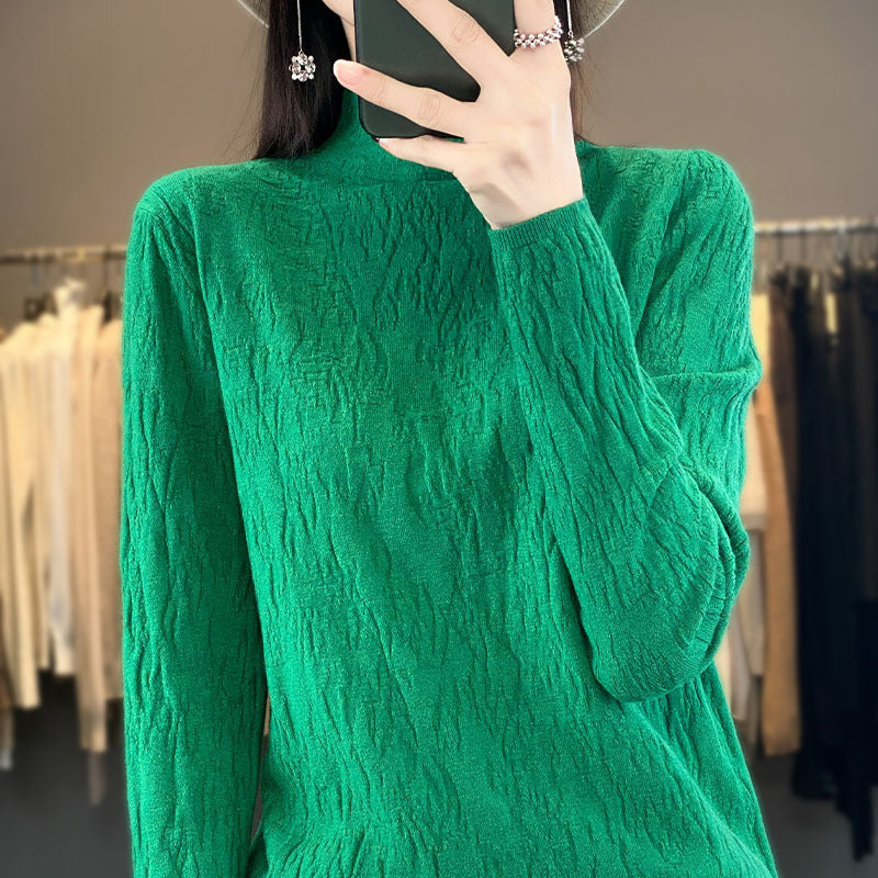 Damen Strukturierter Feinstrick-Pullover mit kurzem Stehkragen und Crinkle-Optik Echoarchiv