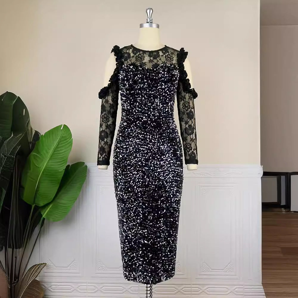 Damen Glitzerndes Festkleid mit eleganten Spitzendetails Echo Archiv