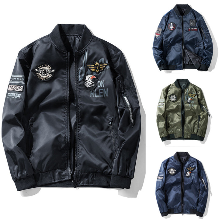 Herren Piloten-Bomberjacke mit Emblemapplikationen, leichtem Nylonaußenstoff und Ärmeltasche Echo Archiv