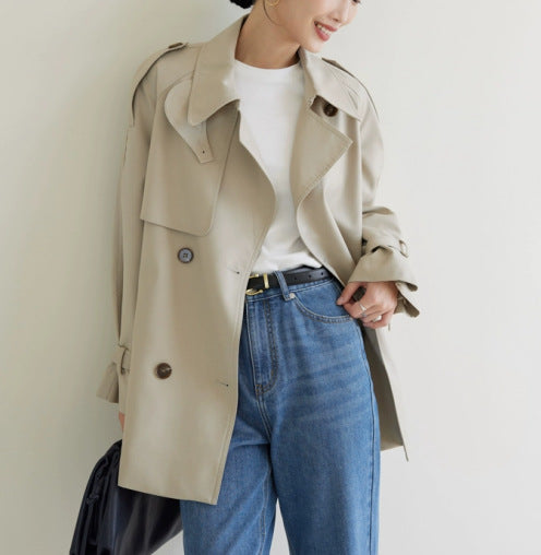 Damen Modische Trenchjacke mit doppeltem Knopfverschluss Echoarchiv