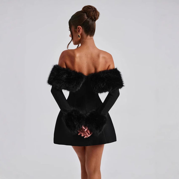 Damen Offshoulder-Kleid mit luxuriöser Futterverzierung und schwingendem Rock Echo Archiv