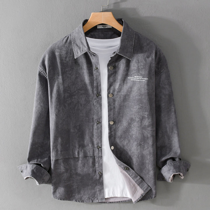 Herren Samtiges Cord-Overshirt mit Druckknopfleiste und Relaxed-Fit Echoarchiv