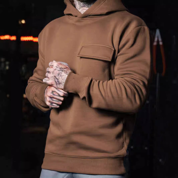 Herren nan athletischer Kapuzenpullover mit aufgesetzter Klappentasche aus schwerer French-Terry Echo Archiv
