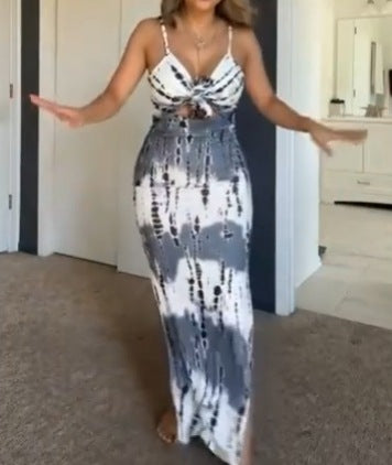 Damen nan ärmelloses Maxikleid mit Spaghettiträgern, Knotenfront und Cut-Out Echo Archiv