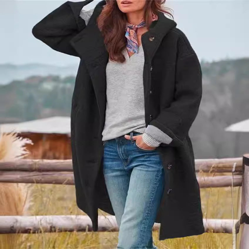 Damen Oversize Teddy-Mantel mit Knopfleiste und großem Revers Echoarchiv