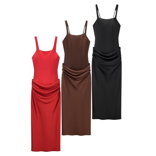 Damen elegantes Midikleid mit raffinierten Drapierungen und verstellbaren Spaghettiträgern Echo Archiv