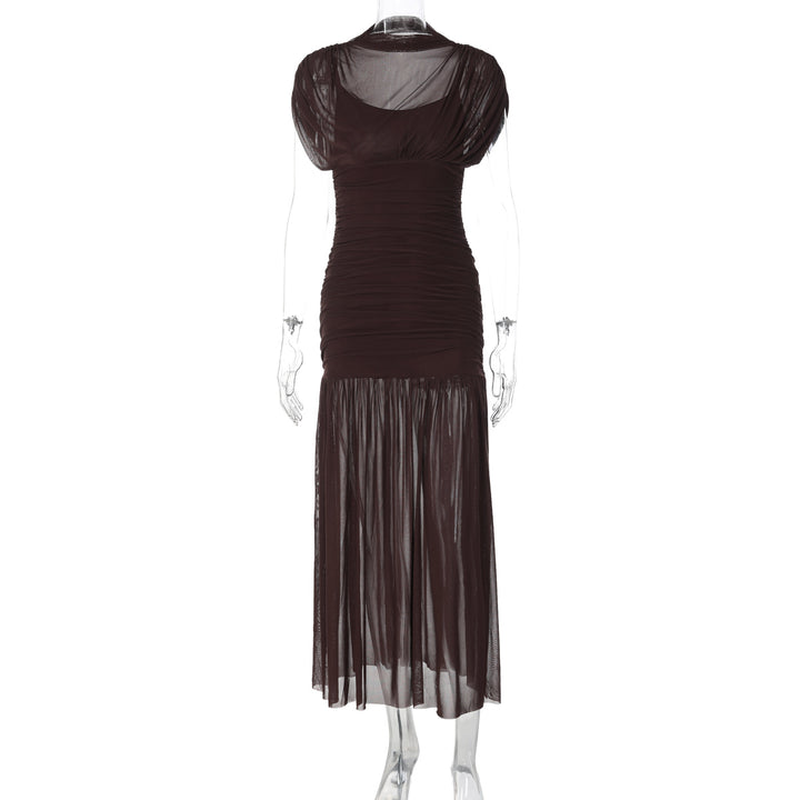 Damen Maxi-Kleid mit transparenten Puffärmeln und elegantem Raffungseffekt Echo Archiv