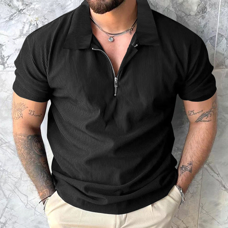 Herren modisches kurzärmliges Polo-Shirt mit lässigem Hochkragen und Reißverschluss Echoarchiv