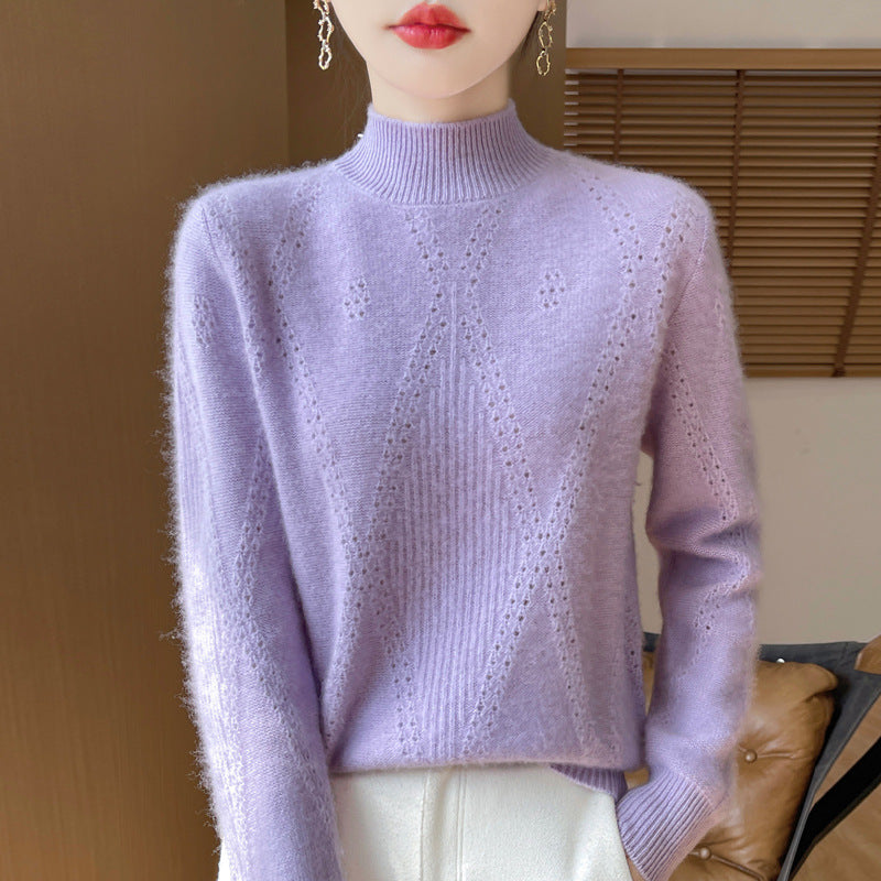 Damen Leichter Mockneck-Feinstrickpullover mit Ajour-Chevron und kaschmirweichem Finish Echoarchiv