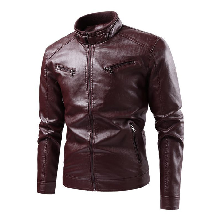 Herren Moderne Kunstlederjacke mit Stehkragen und Reißverschlusstaschen Echo Archiv