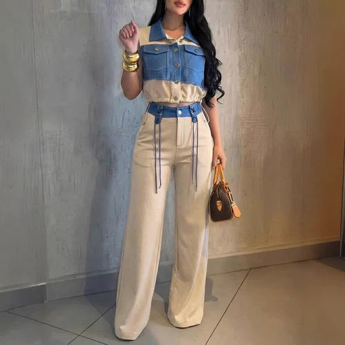 Damen Modischer Overall mit Denim-Design und Stylish-Bund Echo Archiv