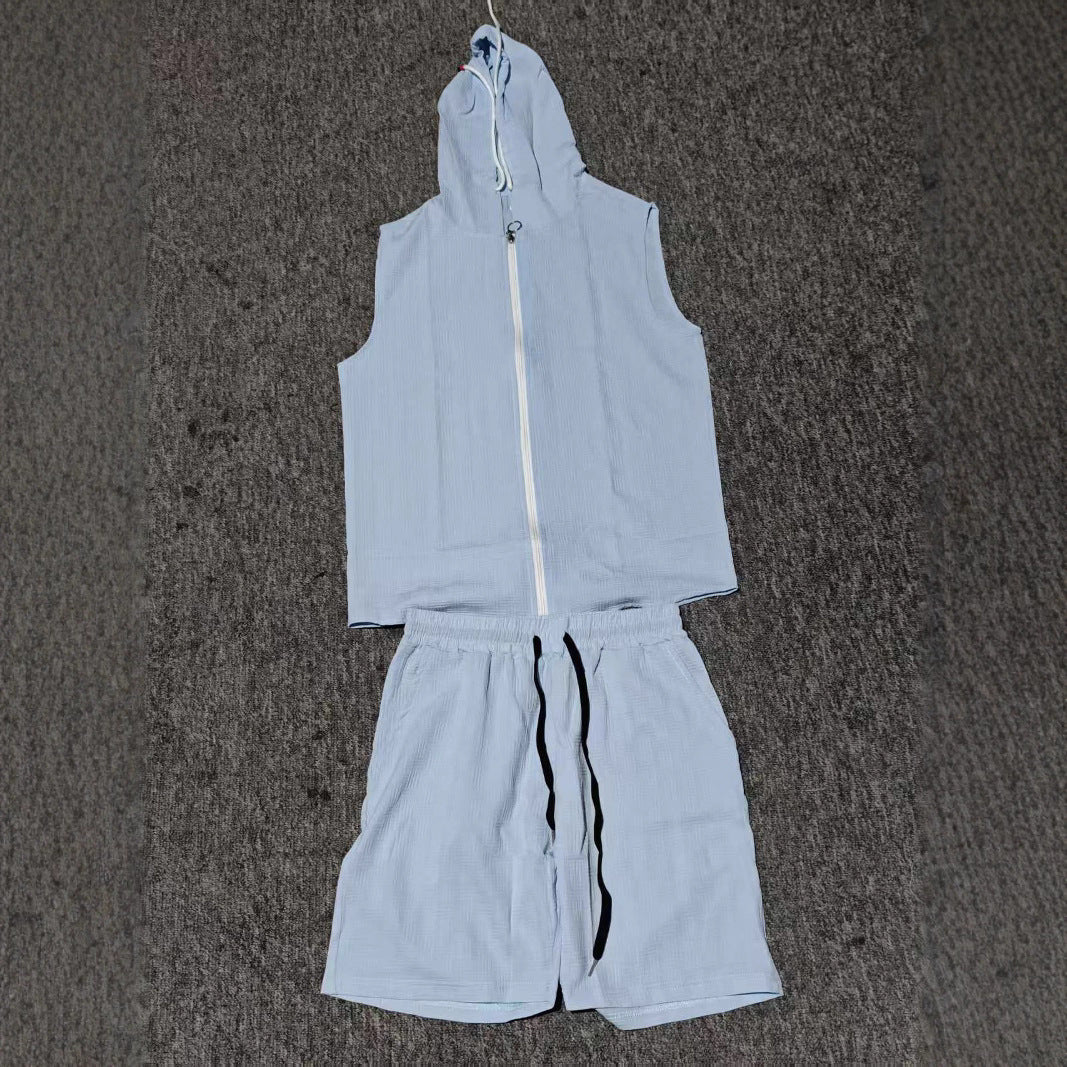 Herren Ärmelloser Zip-Up Hoodie und Shorts Set Echoarchiv