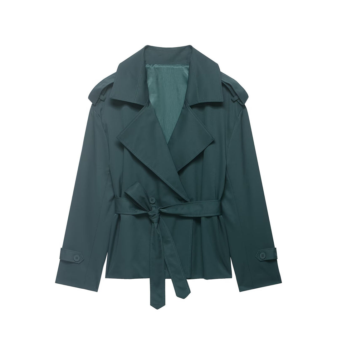 Damen kurzer Trenchcoat mit Taillengürtel, doppelreihiger Front und Schulterklappen Echo Archiv