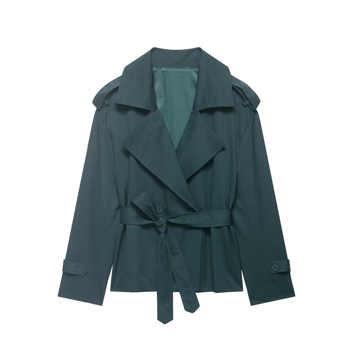 Damen kurzer Trenchcoat mit Taillengürtel, doppelreihiger Front und Schulterklappen Echo Archiv