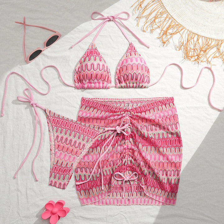 Damen Triangel-Bikini mit Raffinierten Knüpfdetails und Passendem Rock Echo Archiv