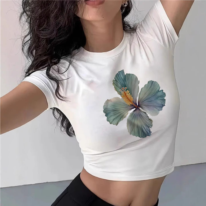 Damen Crop-T-Shirt mit floralem Design Echo Archiv