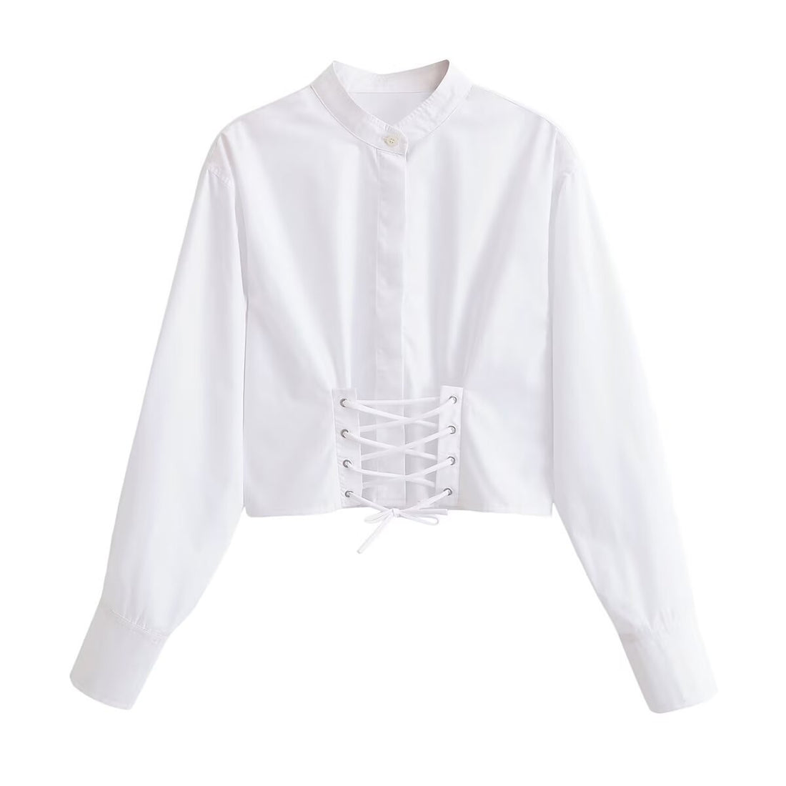 Damen Kurzbluse mit taillierter Schnürung und Stehkragen Echo Archiv