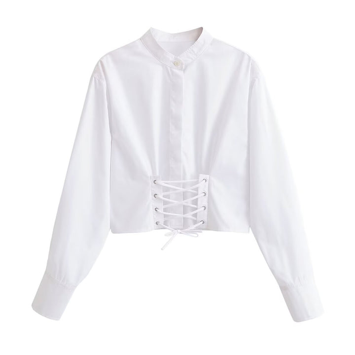 Damen Kurzbluse mit taillierter Schnürung und Stehkragen Echo Archiv