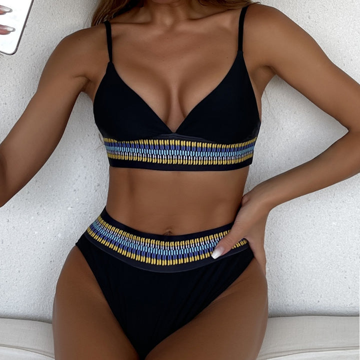 Damen Hochtaillierter Bikini mit buntem Jacquard-Bund Echo Archiv