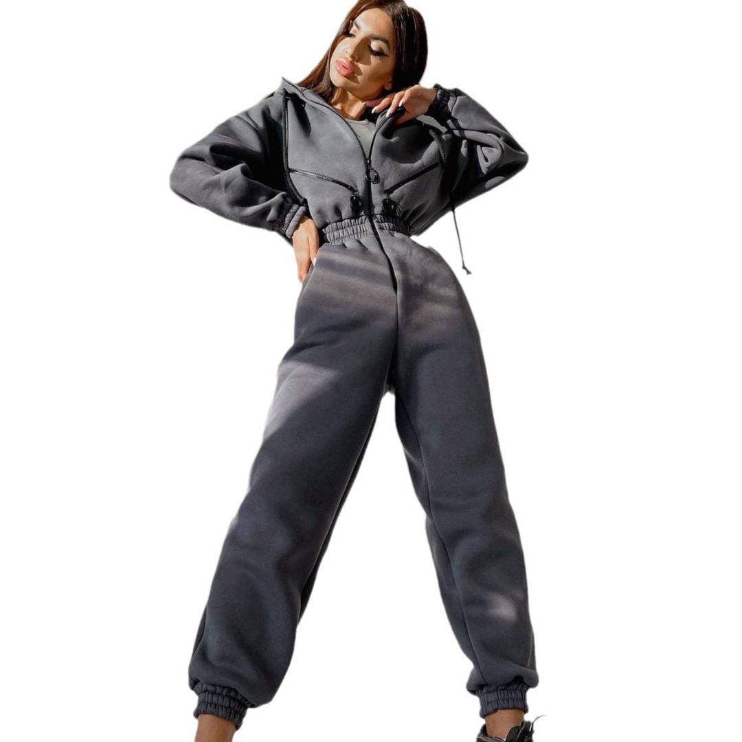 Damen nan kurzes Halbzip-Loungewear-Set mit elastischem Taillenbund und oversized Schnitt Echo Archiv