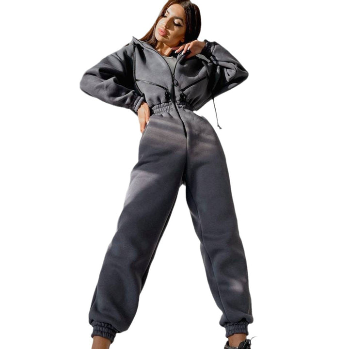 Damen nan kurzes Halbzip-Loungewear-Set mit elastischem Taillenbund und oversized Schnitt Echo Archiv