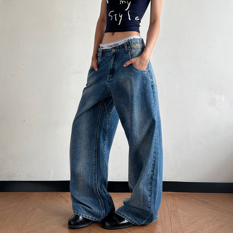 Damen Ultraweit geschnittene Canvas-Five-Pocket-Hose mit tiefer Bundlinie Echo Archiv